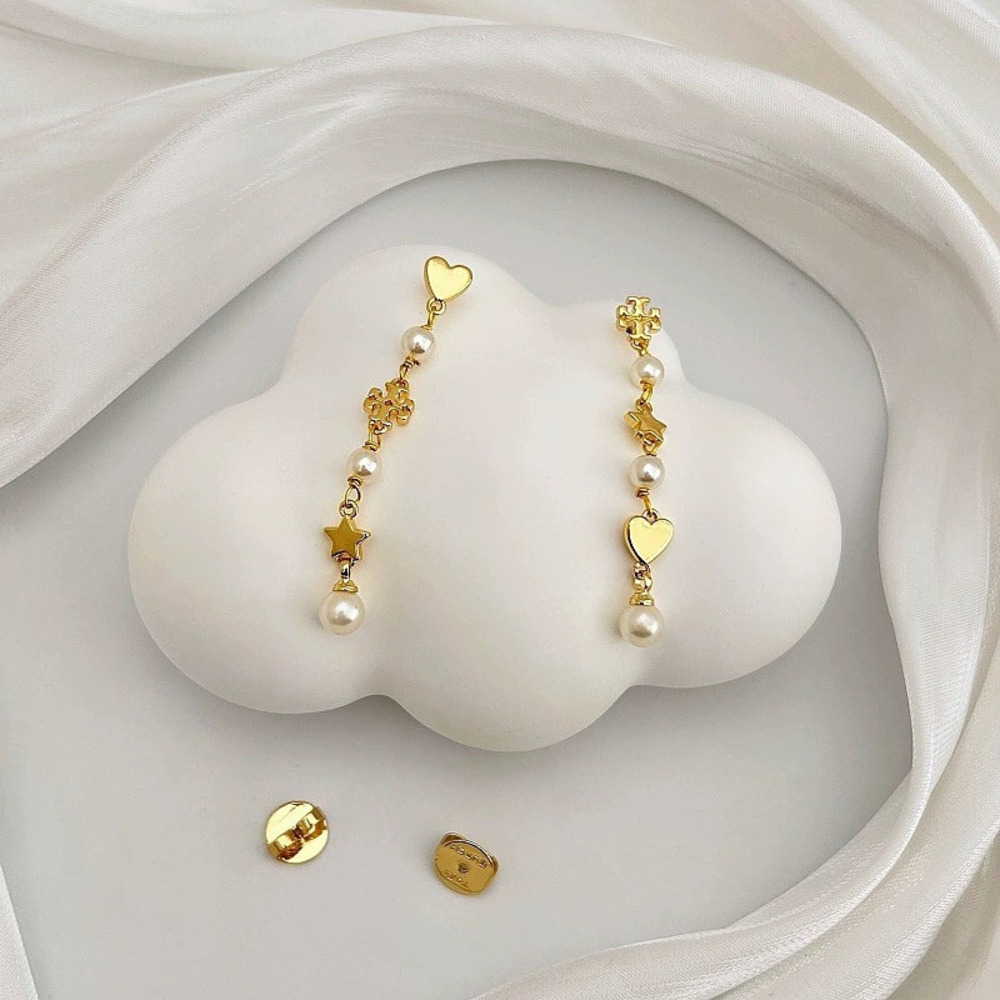 Tory Burch Heart Star Letter Pearl Earrings